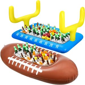 Leitee 2 Pcs Inflatable Football Drink Cooler Football Party Decoration Inflatable Field Cooler Ice Serving Bar Food Container for Summer Sport Birthday Party Favor Supplies(Blue, Brown)