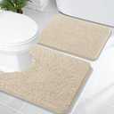 OLANLY Bathroom Rugs Sets 2 Piece, Soft Absorbent Chenille Bath Mats and U-Shaped Contour Toilet Mat Area Rug Set, Machine Washable Bath Carpet, Home Decor Accessories(24"x16"+24"x20", Sand)