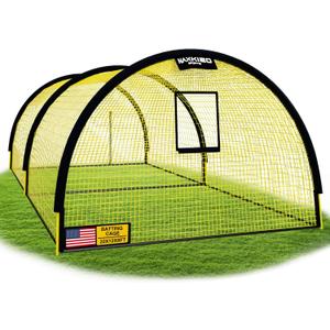22ft x 12ft x 8ft Baseball Batting Cage Net with Pitching Machine Hole, Portable Batting Cages for Backyard, 4ply Yellow Netting, Zippered Backing Door