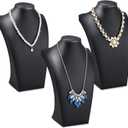 Kigley 3 Pcs Black PU Leather Jewelry Bust Display Necklace Display Stand Necklace Mannequin Holder for Jewelry Displays(11.42 x 6.89 Inch)