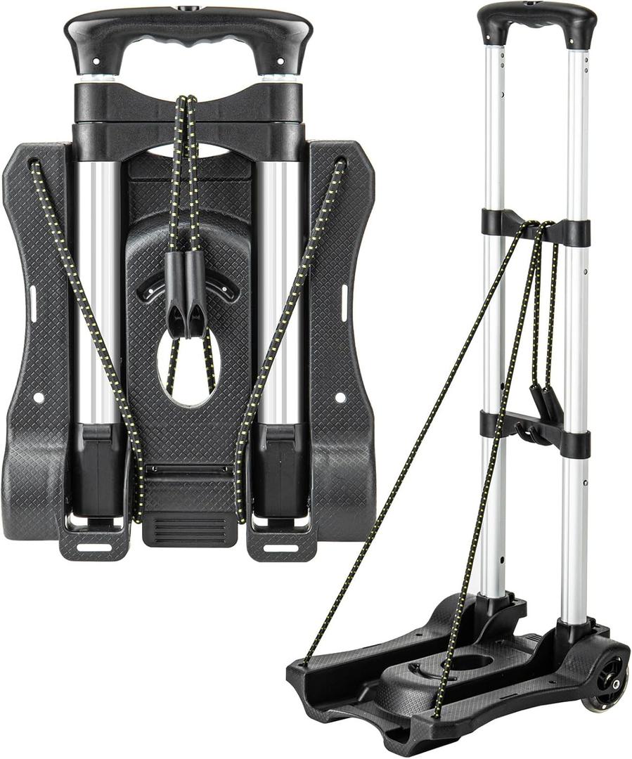 Vsaikeo Small Folding Hand Truck Dolly with 2 Wheels, Lightweight Aluminum Foldable Luggage Cart, Collapsible Cart Portable Dolly for Airport Travel Moving Use