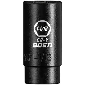 BOEN 1/2" Drive Deep Impact Socket,1-1/16 Inch Premium Socket,SAE,6 Point,Cr-V Steel with Laser Marking - Strong and Durable