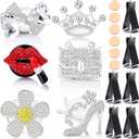 6 Pieces Car Air Vent Decoration Bling Car Interior Decoration Silver Rhinestone, Car Air Freshener Clip with Aromatic Soft Pad (Rhinestone Style)