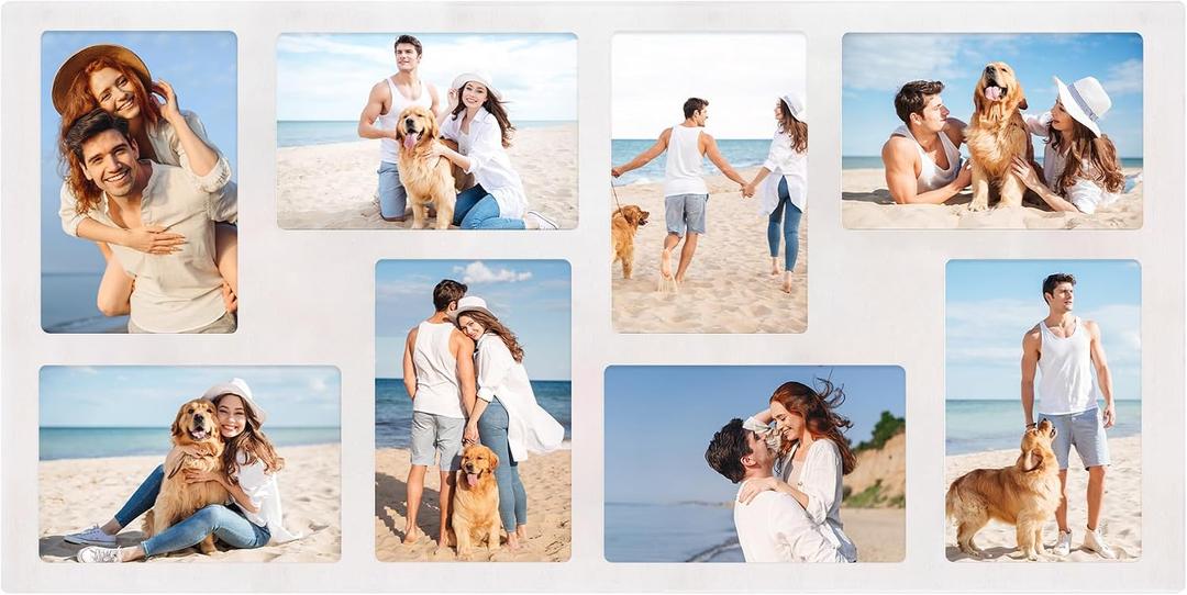 YESKAY 4x6 Picture Frame Collage for Wall Decor,Multiple Photo Collage Frames with Tempered Glass,8-Opening for 4 x 6 Picture Frames,Rustic White,1 Pack(OD:11.75X21in)