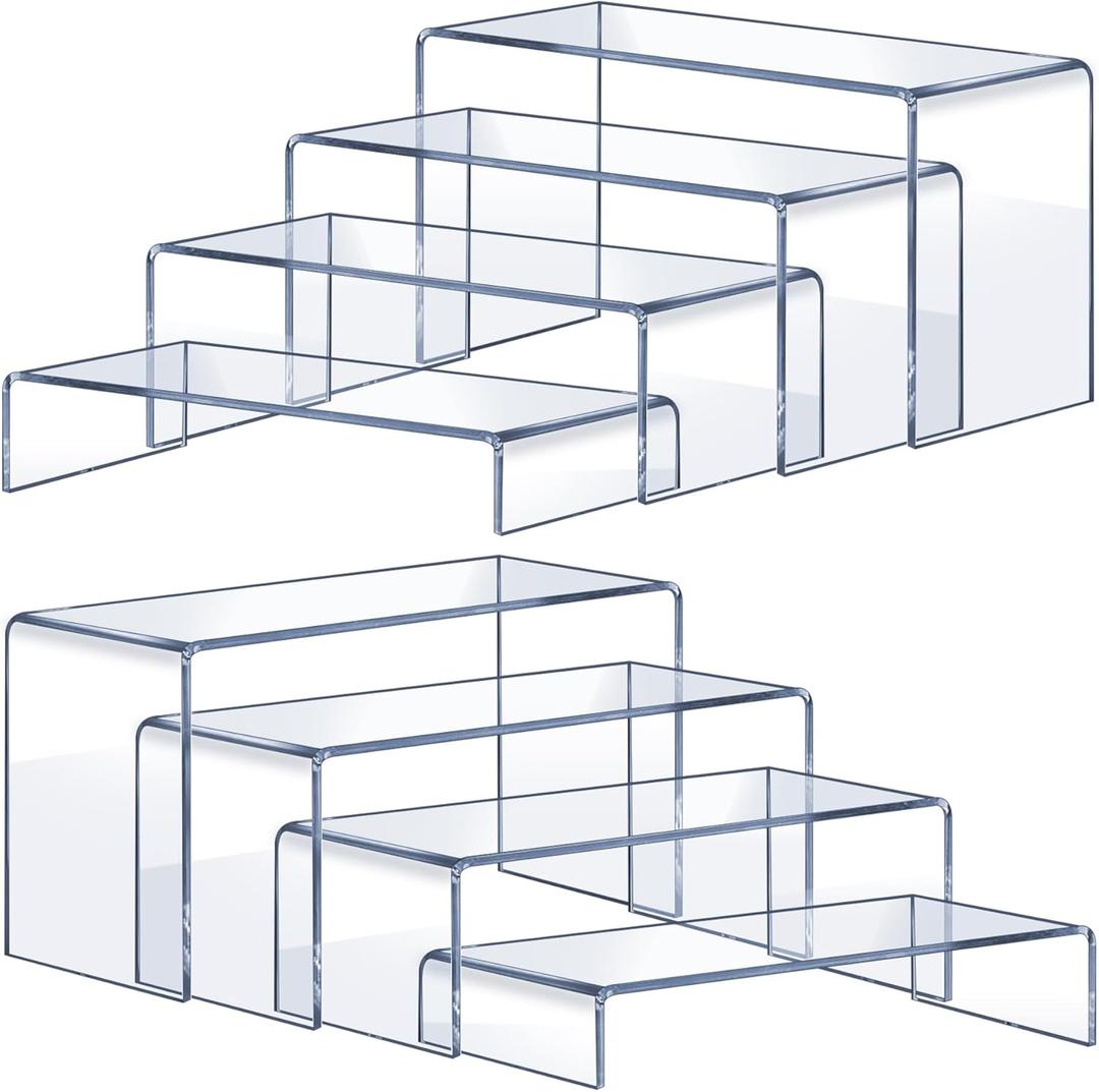 Acrylic Risers 8 Pcs  Clear Rectangular Display for Perfume Organizer, Figures, Jewelry, Dessert Table & Cupcake, 4 Sizes (7", 8", 9")