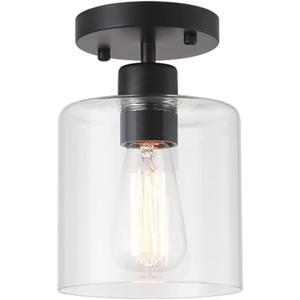 Black Modern Semi Flush Mount Ceiling Light, Rustic Ceiling Light Fixture for Closet Hallway Entryway, Matte Black Finish (1 Pack)