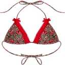 SOLY HUX Women's Leopard Print Halter Triangle Bikini Tops Lace Trim Cherry Print Bathing Suit Swimsuit Tops, Small