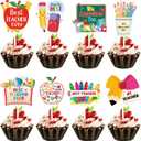 2 x WorldBazaar Teacher Appreciation Cupcake Toppers 24 PCS End of Year Teacher Thank You Cake Topper Decoration Graduation Preschool Kindergarten Party Supplies