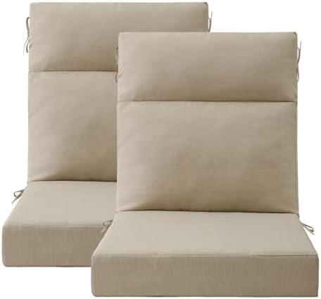 Unimatta Outdoor High Back Chair Cushion Seat Pads, 2-Pack 44 x 21 Inch Water-Repellent & Fade-Resistant Patio Furniture Cushions with Ties for Adirondack, Rocking Chairs, Tan