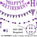 Retirement Party Decorations for Women - Purple Happy Retirement Banner Balloons, Garland Paper Pompoms Bunting Farewell Decor for Retired Coworker