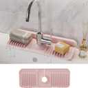 WAFT YEARN 14X5 Inch Silicone Durable Faucet Mat Kitchen Sink Splash Guard Draining Protector Tray Liner Absorbent Protective Counter Accessories For Sink Kitchen Bathroom Laundry Room Bar & RV Pink