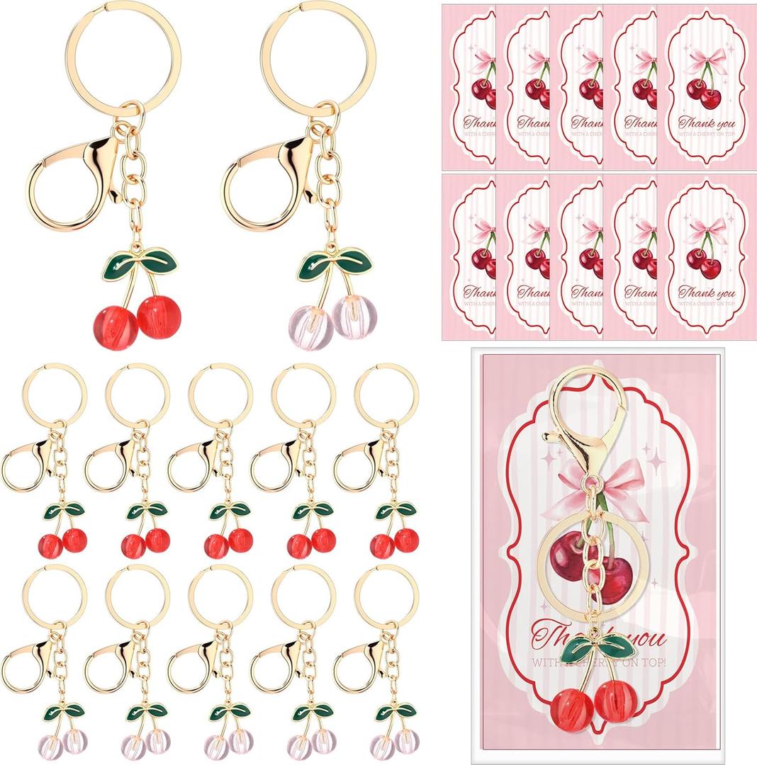 Sureio Cherry Keychain Party Favors gift Cherry Keyring Bulk Charm Accessories Souvenir for Women Girls Guests Baptism
