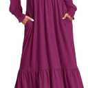 ZESICA Women's 2026 Spring Long Sleeve Dress Crewneck Casual A Line Pleated Tiered Flowy Trendy Midi Dresses with Pockets (Medium, Plum)