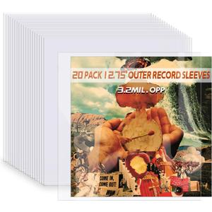 20 Clear Vinyl Record Sleeves, 12" LP Outer Record Sleeves, 12.75" x 12.75", 3.2 Mil Protective Album Covers for Single & Double Vinyl Records