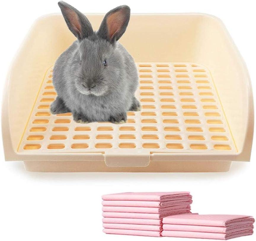 Amakunft 17"x13" Extra Large Rabbit Litter Box with 10PCS Pee Pads, High Sided Plastic Bunny Rat Ferret Litter Box with Removable Grid, Indoor Guinea Pig Jumbo Corner Litter Pan for Small Animal Cage
