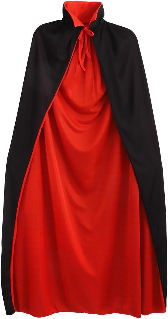 IMIKEYA 55-Inch Black and Red Vampire Cape, Dual-Layer Polyester Cloak with Stand Collar for Adult Cosplay and Party Decoration
