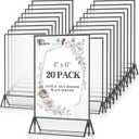 EHWINE 20 Pack Acrylic Sign Holder 4 x 6, Double Sided Black Picture Frame Stand up Table Top Sign Holders, Clear Display Stand Menu Flyer Holder for Wedding Party