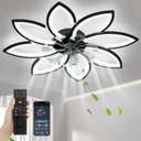 35'' Ceiling Fans With Lights And Remote, Modern Low Profile Ceiling Fans 6 Speed Quiet Reversible Motor, Flush Mount LED Fan Light, Stepless Dimmable for Bedroom/living room/Kids Room (Black), 35.4"L x 35.4" W x 5.5" H