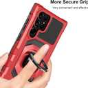 Heavy Duty Protection Case for Samsung Galaxy S22 Ultra Phone Case with Built-in Screen Protector, Military Grade Shockproof 360 Degree Metall Ring Kickstand Travel Cover Shell (Red)