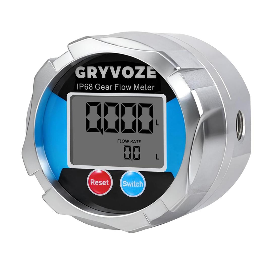 1/4" NPT Digital Gear Flow Meter, 0.5% Accuracy, 0.0265.28 GPM, for Low-Flow, High-Viscosity Liquids, Compatible with Motor Oil, Lubricants, Antifreeze & Hydraulic Systems