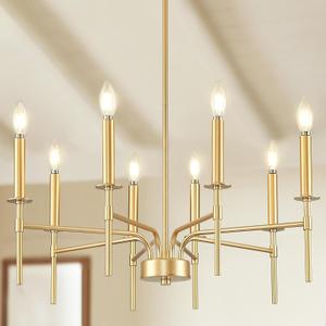 Pevfah Modern Farmhouse Gold Chandeliers for Dining Room Light Fixture, 8-Light Metal Candle Chandeliers Lighting for Living Room Staircase Foyer Entryway Bedroom