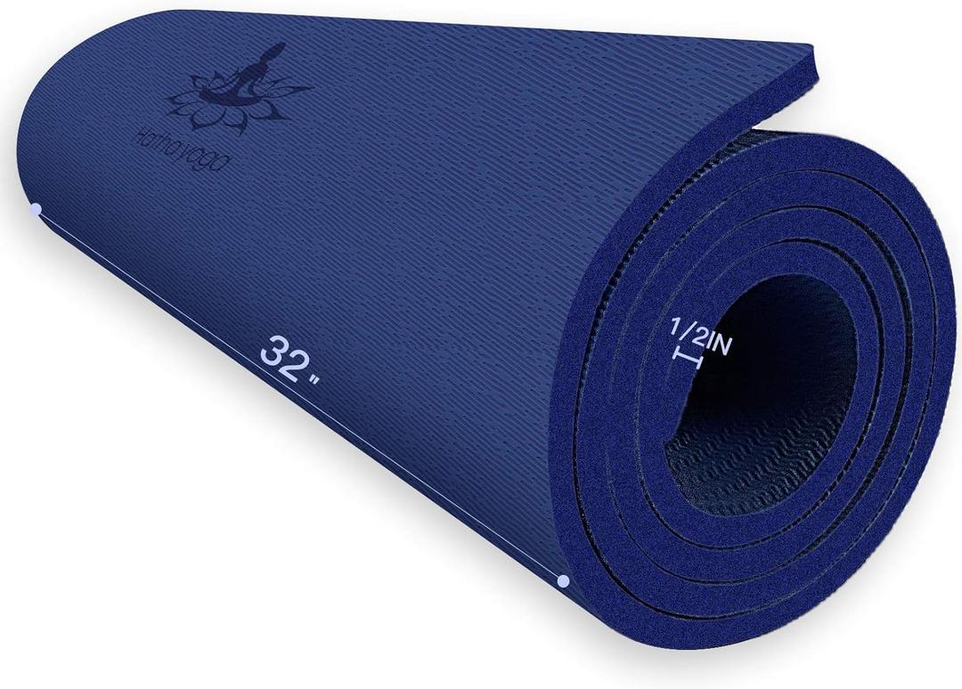Hatha Yoga Extra Thick TPE Yoga Mat - 72"x 32" Thickness 1/2 Inch -Eco Friendly SGS Certified - With High Density Anti-Tear Exercise Bolster For Home Gym Travel & Floor Outside, Blue
