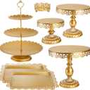 Hacaroa Set of 7 Gold Cake Stand, Metal Dessert Table Display Set Tiered Cupcake Holder, Decorative Candy Fruit Tower Plate Dessert Serving Tray Platter for Wedding, Birthday Party, Baby Shower