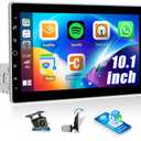 10.1 inch Single Din Car Stereo with Wireless CarPlay Android Auto, Manually Rotated Touch Screen Car Radio with Bluetooth, Online Video Playback, FM RDS EQ USB SWC Car Audio Receiver Backup Camera