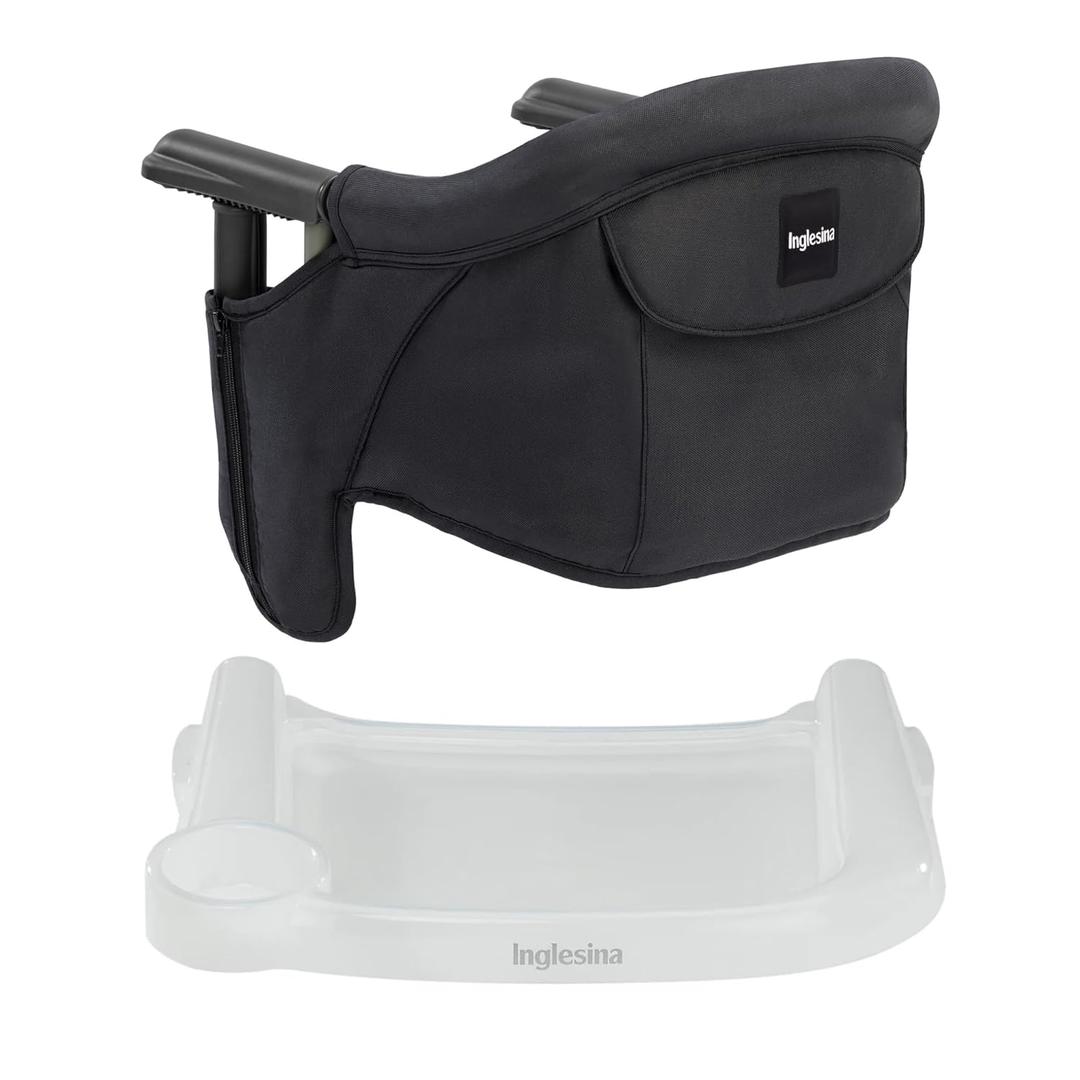 Inglesina Fast Table Chair - Black + Fast Dining Tray - Portable Baby High Chair - for Babies & Toddlers up to 37 lbs - Fits Tables 0.8'' to 3.5'' Thick - Compact & Easy to Use - Travel Bag Included