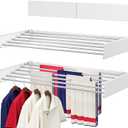 Wall Mounted Drying Rack 40", Foldable Laundry Drying Rack with Stainless Steel Rods, Retractable Laundry Space Saver for Indoor & Outdoor Use, Include Wall Template (White)