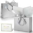 DOYIDE 30 Pack Gift Bags Medium Size with Ribbon and Greeting Cards Tissue Paper, 9"x7"x3.1" Portable Paper Gift Bag with Handles, Thank You Bags for Wedding Birthday Party Mothers Day Bridal Shower (Silver)