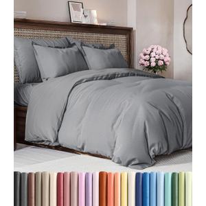 Duvet Cover Cal King Size Set - Extra Soft Cal King Duvet Cover 104" x 98" with 2 Pillow Shams - Hotel Luxury, Easy Care & Fade Free w/ Zipper Closures & Ties - Comfy and Breathable (Heathered Grey)