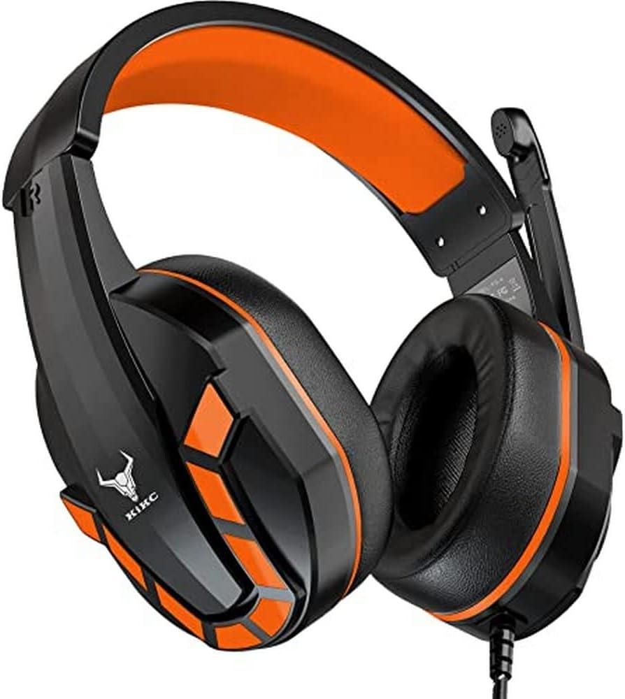 PS4 Gaming Headset with Mic for Xbox One, PS5, PC, Mobile Phone and Notebook, Controllable Volume Gaming Headphones with Soft Earmuffs for Kid (Orange)