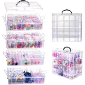 VTG Bead Organizer Box, 84 Pcs Small Plastic Containers with Lids, 4-Tier Stackable Storage Box, Clear Organizers for Jewelry Toys Craft Storage