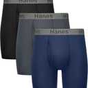 Hanes mens Stay Dry Pouch Boxer Briefs, Performance Stretch Boxer Brief With Leak Protection, 3-pack (Medium, Black, Grey, Navy Blue)