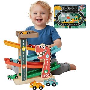 Montessori Toys for 1 Year Old Boy, Toddler Toys 1-2, First Birthday Gifts for Boys, Dinosaur Themed Toy Vehicle Set