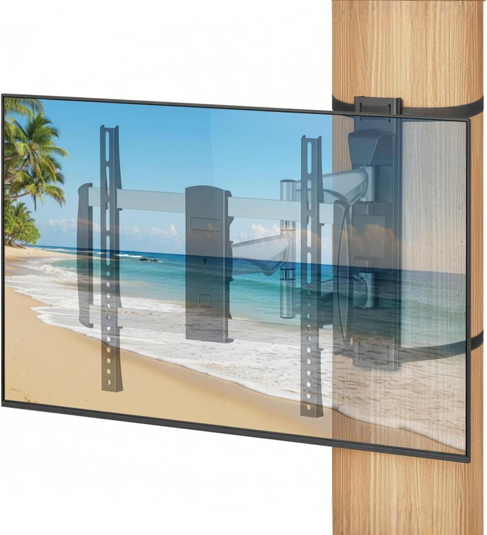 ZeboZap SPTVA2164 Full Motion No Drill Indoor Outdoor TV Mount | Dual Arm | 37"-70" TVs | Up to 77 lbs | Aluminum & Steel | Weatherproof | Swivel Tilt Extend | VESA 600x400 | Matte Black & Silver