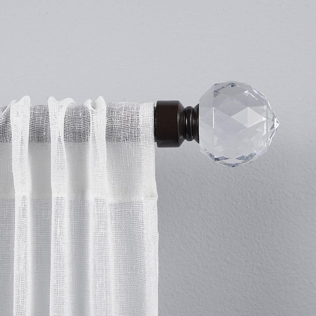 EXCLUSIVE HOME Crystal Ball 1" Curtain Rod and Coordinating Finial Set, Matte Bronze, Adjustable 66"-120"