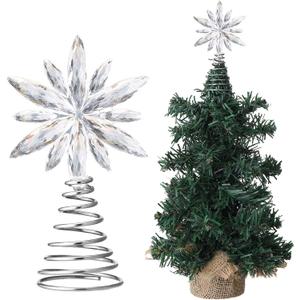 Lenwen Mini Snowflake Tree Topper Christmas Miniature Tree Topper Acrylic Small Snowflake Treetop Decoration Xmas Treetop Ornaments for Winter Holiday Party Decor(Clear,Diamond)