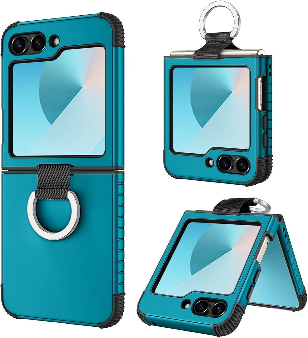 BENTOBEN for Samsung Galaxy Z Flip 6 5G Case with Ring, Heavy Duty 2 in 1 Full Body Rugged Galaxy Z Flip6 Case Girls Women Boy Men Shockproof Protection Cover for Samsung Z Flip 6 6.7, Deep Blue