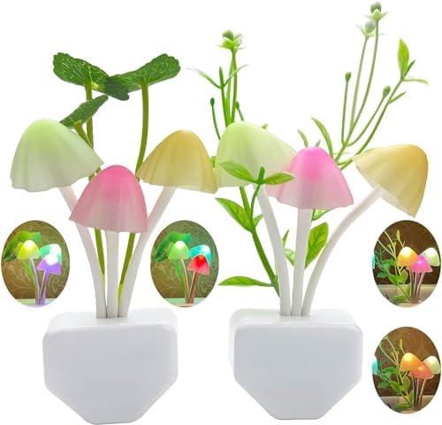 ZEZHOU Sensor Mushroom Night Light - 2 Pack Color Changing Plug-in Wall LED Mushroom Dream Bed Lamp for Kids Adults Stocking Stuffers Ideas Birthday Gift Cute Nightlight