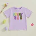 Toddler Baby Girl Boy Easter Clothes Bunny Shirt Short Sleeve Rabbit Embroidery Top Kids Easter Summer Outfit (Purple) 90