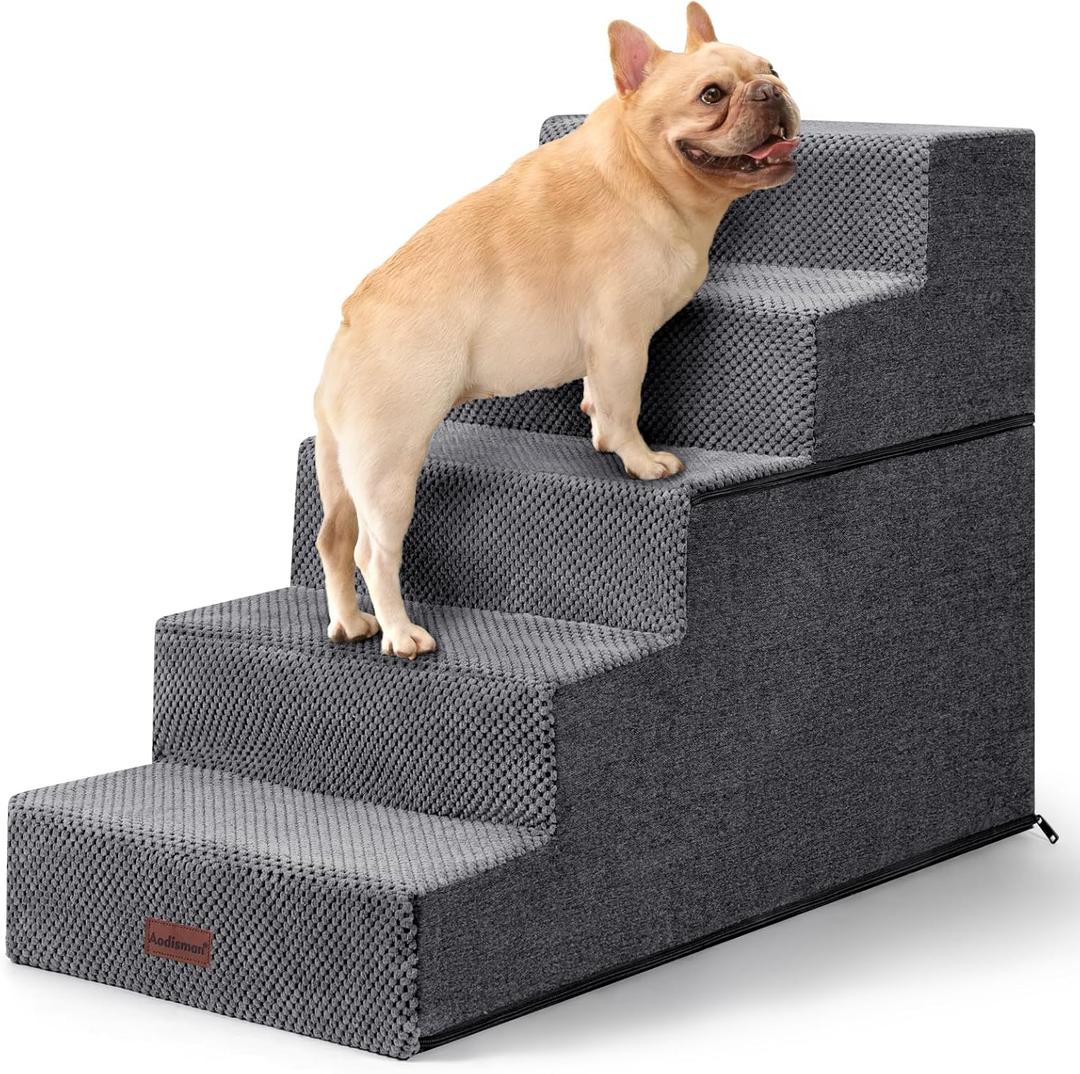 Aodisman Pet Stairs for High Bed, 5-Step Dog Stairs for Small Dogs, Indoor Non-Slip Dog Steps for Old Cats, Puppy, Small Medium Dogs,22.6" H,  Grey, 5, 15.7" x 29.5" x 22.6"