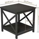 ChooChoo End Table, 24 Inch End Table with 2-Tier Storage Shelf, Side Table for Living Room, Wood Nightstand for Bedroom, Office, Painted Surface, Black