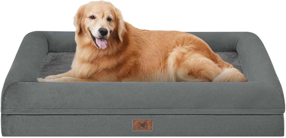 Orthopedic Washable XLarge Dog Bed: Waterproof Bolster - Extra Large Dog Beds with Removable Cover - 
Dark Grey
