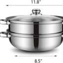 Steamer Pot for Cooking [Large Capacity] 11.8 inch Steamer Pot, 2-tier Multipurpose 18/8 Stainless Steel Steam Pot Cookware with Lid for Vegetable, Dumpling, Stock, Sauce, Food