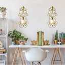 Wall Sconces Candle Holder Set of 2, Metal Wall Decorations Hanging Wall Mounted Candle Sconces for Living Room Dining Room (Gold)