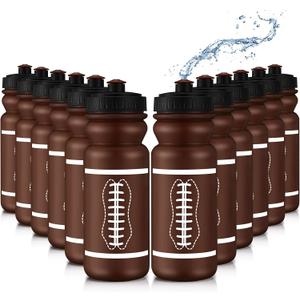Nitial 12 Pack Water Bottles Bulk 20 oz Reusable Squeeze Water Bottles Plastic Sports Bottle with Pull Top Cap Sports Gifts Tumbler for Travel Gym Sport Party Supplies(Orange,Football)
