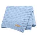 LAWKUL Baby Blanket Blue Cable Babe Blanket Checkered Knit Newborn Infants Soft Airy Receiving Swaddle Neutral Unisex 40"x30"