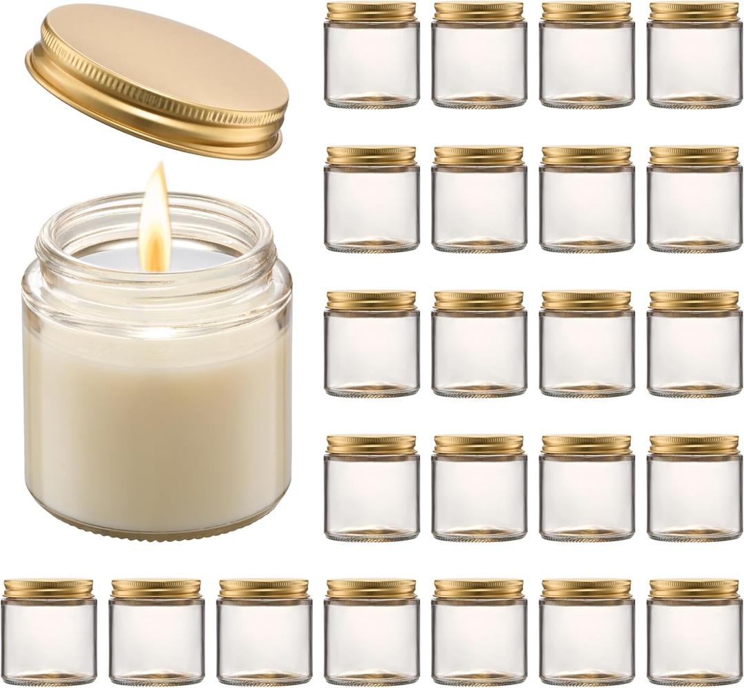 Danmu 3oz Candle Jars,Candle Jars for Making Candles,Wedding,Baby Shower,Party Favors Decoration 24 Pack (Champagne Glass with Gold Lid)